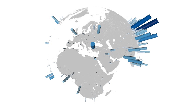 World population with spherical background image.